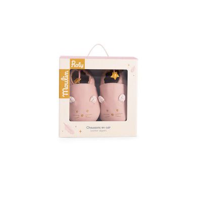 Chaussons cuir souris rose 